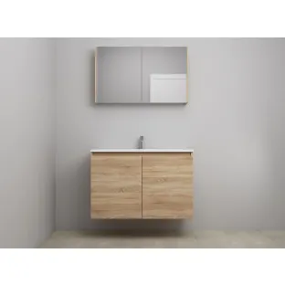 Sanilet bathroom furniture with doors - construction kit - Acrylic white - Oak - 100x46x67 cm - 2 doors - 1 tap hole - Mirror cabinet