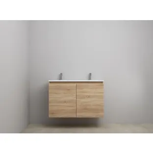 Sanilet bathroom furniture with doors - construction kit - Acrylic white - Oak - 100x46x67 cm - 2 doors - 2 tap holes - Without mirror