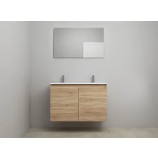 Sanilet bathroom furniture with doors - construction kit - Acrylic white - Oak - 100x46x67 cm - 2 doors - 2 tap holes - With mirror