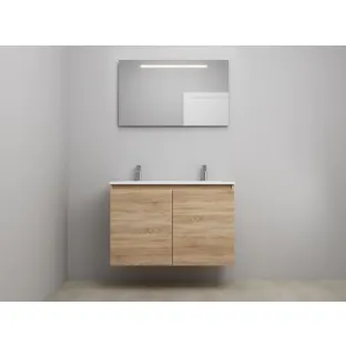 Sanilet bathroom furniture with doors - construction kit - Acrylic white - Oak - 100x46x67 cm - 2 doors - 2 tap holes - LED mirror