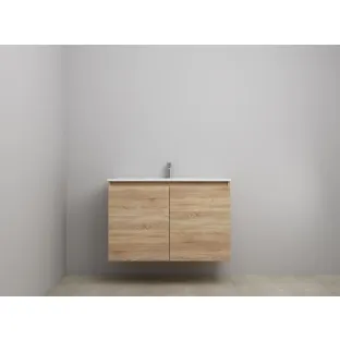 Sanilet bathroom furniture with doors - construction kit - Porcelain - Oak - 100x46x67 cm - 2 doors - 1 tap hole - Without mirror