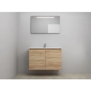 Sanilet bathroom furniture with doors - construction kit - Porcelain - Oak - 100x46x67 cm - 2 doors - 1 tap hole - LED mirror