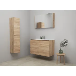 Sanilet bathroom furniture with doors - construction kit - Porcelain - Oak - 100x46x67 cm - 2 doors - 1 tap hole - Mirror cabinet