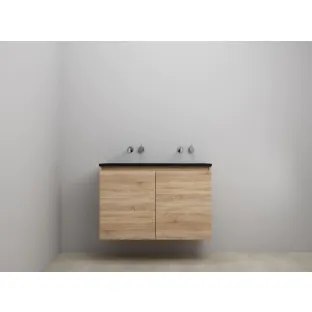 Sanilet bathroom furniture with doors - construction kit - Acrylic black - Oak - 100x46x67 cm - 2 doors - No tap hole - Without mirror