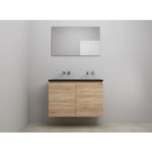 Sanilet bathroom furniture with doors - construction kit - Acrylic black - Oak - 100x46x67 cm - 2 doors - No tap hole - With mirror