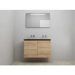 Sanilet bathroom furniture with doors - construction kit - Acrylic black - Oak - 100x46x67 cm - 2 doors - No tap hole - LED mirror