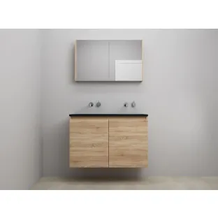 Sanilet bathroom furniture with doors - construction kit - Acrylic black - Oak - 100x46x67 cm - 2 doors - No tap hole - Mirror cabinet