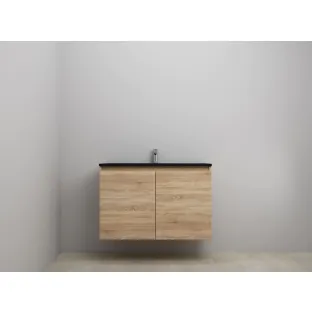 Sanilet bathroom furniture with doors - assembled - Acrylic black - Oak - 100x46x67 cm - 2 doors - 1 tap hole - Without mirror