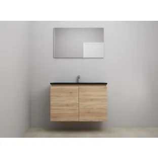 Sanilet bathroom furniture with doors - construction kit - Acrylic black - Oak - 100x46x67 cm - 2 doors - 1 tap hole - With mirror