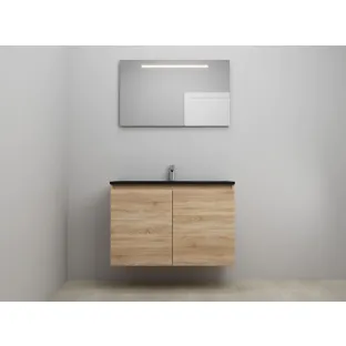 Sanilet bathroom furniture with doors - construction kit - Acrylic black - Oak - 100x46x67 cm - 2 doors - 1 tap hole - LED mirror