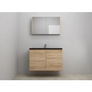 Sanilet bathroom furniture with doors - construction kit - Acrylic black - Oak - 100x46x67 cm - 2 doors - 1 tap hole - Mirror cabinet