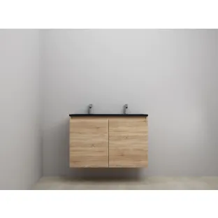 Sanilet bathroom furniture with doors - construction kit - Acrylic black - Oak - 100x46x67 cm - 2 doors - 2 tap holes - Without mirror