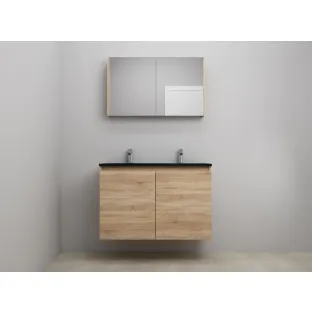 Sanilet bathroom furniture with doors - construction kit - Acrylic black - Oak - 100x46x67 cm - 2 doors - 2 tap holes - Mirror cabinet