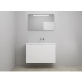 Sanilet bathroom furniture with doors - construction kit - Acrylic white - High-gloss white - 100x46x67 cm - 2 doors - No tap hole - LED mirror