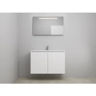 Sanilet bathroom furniture with doors - construction kit - Acrylic white - High-gloss white - 100x46x67 cm - 2 doors - 1 tap hole - LED mirror