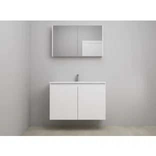 Sanilet bathroom furniture with doors - construction kit - Acrylic white - High-gloss white - 100x46x67 cm - 2 doors - 1 tap hole - Mirror cabinet