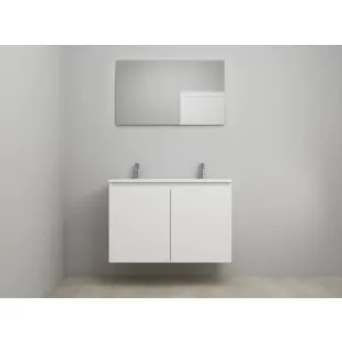 Sanilet bathroom furniture with doors - construction kit - Acrylic white - High-gloss white - 100x46x67 cm - 2 doors - 2 tap holes - With mirror