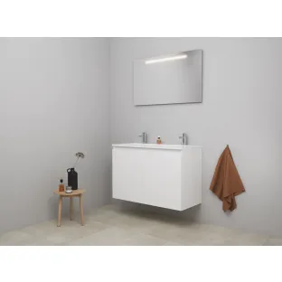 Sanilet bathroom furniture with doors - construction kit - Acrylic white - High-gloss white - 100x46x67 cm - 2 doors - 2 tap holes - LED mirror