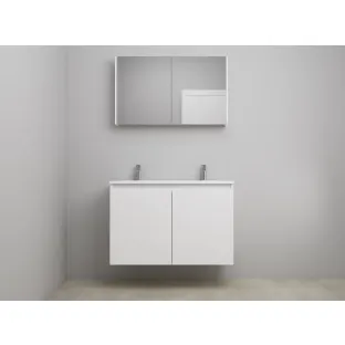 Sanilet bathroom furniture with doors - construction kit - Acrylic white - High-gloss white - 100x46x67 cm - 2 doors - 2 tap holes - Mirror cabinet