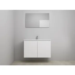 Sanilet bathroom furniture with doors - construction kit - Porcelain - High-gloss white - 100x46x67 cm - 2 doors - 1 tap hole - With mirror