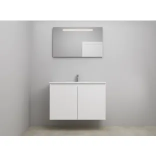 Sanilet bathroom furniture with doors - construction kit - Porcelain - High-gloss white - 100x46x67 cm - 2 doors - 1 tap hole - LED mirror