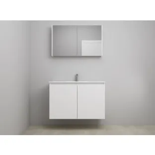 Sanilet bathroom furniture with doors - construction kit - Porcelain - High-gloss white - 100x46x67 cm - 2 doors - 1 tap hole - Mirror cabinet