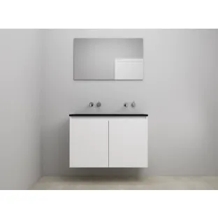 Sanilet bathroom furniture with doors - assembled - Acrylic black - High-gloss white - 100x46x67 cm - 2 doors - No tap hole - With mirror