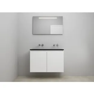 Sanilet bathroom furniture with doors - construction kit - Acrylic black - High-gloss white - 100x46x67 cm - 2 doors - No tap hole - LED mirror