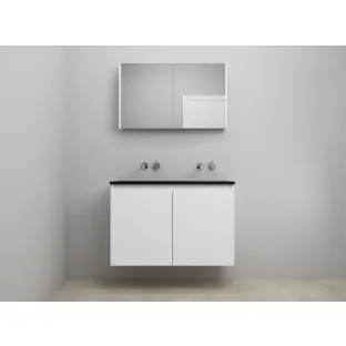 Sanilet bathroom furniture with doors - construction kit - Acrylic black - High-gloss white - 100x46x67 cm - 2 doors - No tap hole - Mirror cabinet