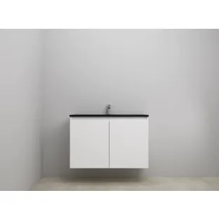 Sanilet bathroom furniture with doors - construction kit - Acrylic black - High-gloss white - 100x46x67 cm - 2 doors - 1 tap hole - Without mirror