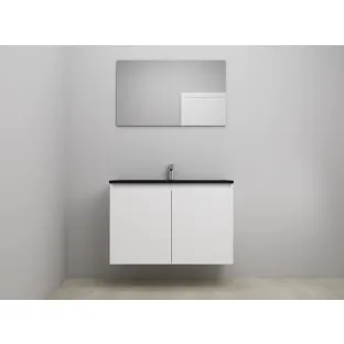 Sanilet bathroom furniture with doors - construction kit - Acrylic black - High-gloss white - 100x46x67 cm - 2 doors - 1 tap hole - With mirror