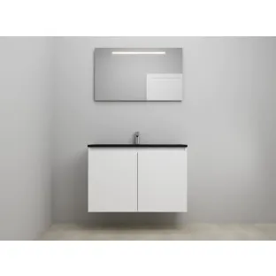 Sanilet bathroom furniture with doors - construction kit - Acrylic black - High-gloss white - 100x46x67 cm - 2 doors - 1 tap hole - LED mirror