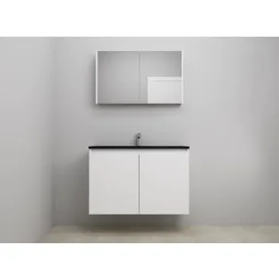 Sanilet bathroom furniture with doors - construction kit - Acrylic black - High-gloss white - 100x46x67 cm - 2 doors - 1 tap hole - Mirror cabinet