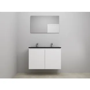 Sanilet bathroom furniture with doors - construction kit - Acrylic black - High-gloss white - 100x46x67 cm - 2 doors - 2 tap holes - With mirror