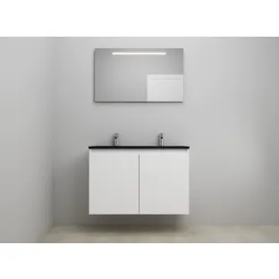 Sanilet bathroom furniture with doors - construction kit - Acrylic black - High-gloss white - 100x46x67 cm - 2 doors - 2 tap holes - LED mirror