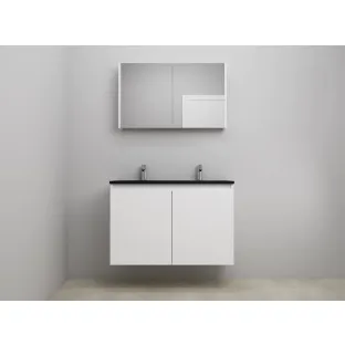 Sanilet bathroom furniture with doors - construction kit - Acrylic black - High-gloss white - 100x46x67 cm - 2 doors - 2 tap holes - Mirror cabinet