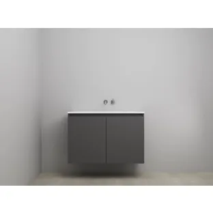 Sanilet bathroom furniture with doors - construction kit - Acrylic white - Matt anthracite - 100x46x67 cm - 2 doors - No tap hole - Without mirror