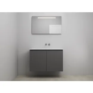 Sanilet bathroom furniture with doors - construction kit - Acrylic white - Matt anthracite - 100x46x67 cm - 2 doors - No tap hole - LED mirror