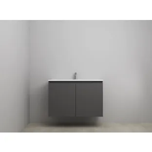 Sanilet bathroom furniture with doors - construction kit - Acrylic white - Matt anthracite - 100x46x67 cm - 2 doors - 1 tap hole - Without mirror