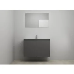 Sanilet bathroom furniture with doors - construction kit - Acrylic white - Matt anthracite - 100x46x67 cm - 2 doors - 1 tap hole - With mirror