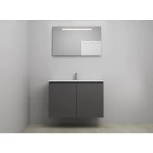 Sanilet bathroom furniture with doors - construction kit - Acrylic white - Matt anthracite - 100x46x67 cm - 2 doors - 1 tap hole - LED mirror