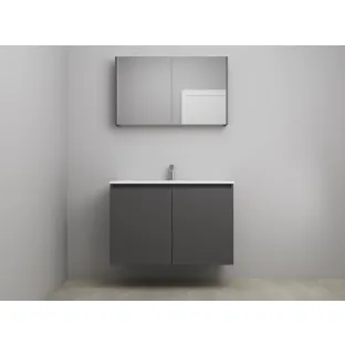 Sanilet bathroom furniture with doors - construction kit - Acrylic white - Matt anthracite - 100x46x67 cm - 2 doors - 1 tap hole - Mirror cabinet