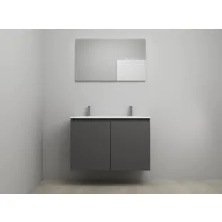 Sanilet bathroom furniture with doors - construction kit - Acrylic white - Matt anthracite - 100x46x67 cm - 2 doors - 2 tap holes - With mirror