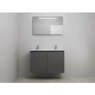 Sanilet bathroom furniture with doors - construction kit - Acrylic white - Matt anthracite - 100x46x67 cm - 2 doors - 2 tap holes - LED mirror