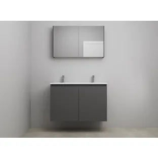 Sanilet bathroom furniture with doors - construction kit - Acrylic white - Matt anthracite - 100x46x67 cm - 2 doors - 2 tap holes - Mirror cabinet