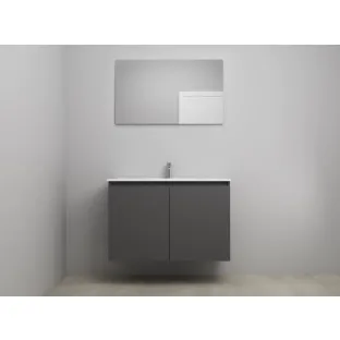 Sanilet bathroom furniture with doors - construction kit - Porcelain - Matt anthracite - 100x46x67 cm - 2 doors - 1 tap hole - With mirror