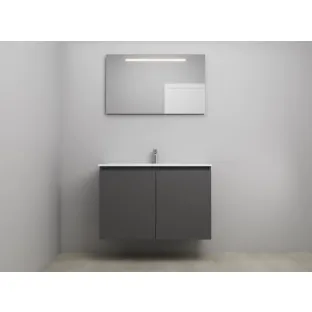 Sanilet bathroom furniture with doors - construction kit - Porcelain - Matt anthracite - 100x46x67 cm - 2 doors - 1 tap hole - LED mirror