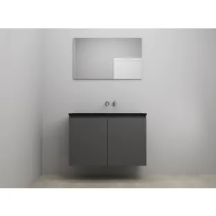 Sanilet bathroom furniture with doors - construction kit - Acrylic black - Matt anthracite - 100x46x67 cm - 2 doors - No tap hole - With mirror