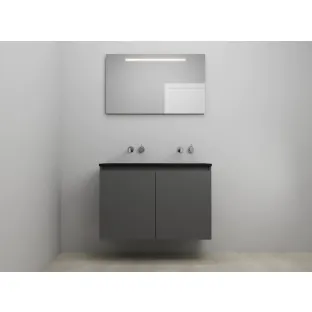 Sanilet bathroom furniture with doors - construction kit - Acrylic black - Matt anthracite - 100x46x67 cm - 2 doors - No tap hole - LED mirror