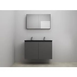 Sanilet bathroom furniture with doors - construction kit - Acrylic black - Matt anthracite - 100x46x67 cm - 2 doors - No tap hole - Mirror cabinet